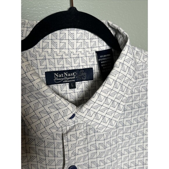 Nat Nast‎ Luxury Men’s Large Short Sleeve Button Up Silk Blend Geometric Print - Picture 3 of 8